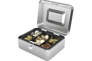 ACROPAQ 10001S Lockable Cash Box with Coin Counting Board, Small 16 x 20 x 9 cm, Lockable Box, Cash Box, Money Box Suitable for Money Storage, Silver