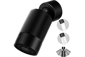 LUBEKAS Aireador Grifo Cocina, 360° Giratorio Aireador Atomizador Grifo, Ajustable 2 modos, Adaptador grifo cocina, Giratorio Aireador, Grifo Dispositivo Anti Salpicadura para Cocina Cuarto de baño (Negro)