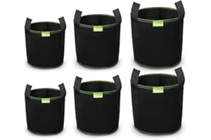 SIMBOOM Sac à Plantes Non tissé, Lot de 6 Sacs de Croissance pour Pomme de Terre, Plante, Tomate, Végétale Aération Tissu Pots avec Poignée, Noir - 5/7/10 Gallons