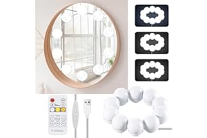 ‎PSTAR 10 LED Spiegelleuchte mit 3 Farbe mit RF Fernbedienung, Hollywood-Stil Dimmbar Schminklicht, Schminkspiegelleuchten, Badezimmerbeleuchtung, Geschenke für Freundin, Mama (Spiegel nicht enthalten)