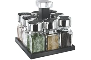 CMP IBERICA CMKB5754 ESPECIERO Giratorio 8 Botes, Cristal, Transparente Y Negro, 16.3 x 16.3 x 16.5 cm