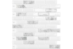 DEWOO Crystal Self Adhesive Sticky Splashback Peel and Stick on Wall Tiles Marble 3D for Kitchen Bathroom,Grey Stone 10-Sheet (12"x 12")