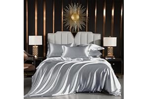 LUOFANFEI Juego de Funda Nordica Cama 135/150 Gris Claro Saten Sábanas de Seda Satinada de Brillo Lustroso Juego de Funda de Edredón 240x220 y Fundas Almohada (50x75cm)