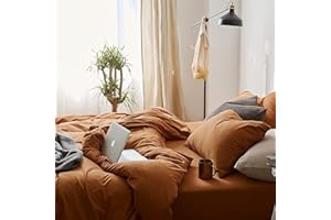 Lanqinglv Double Duvet Cover Set Caramel Brown Plain Microfiber Bedding Set Breathable Quilt Cover 200x200cm with Zipper Closure and 2 Pillowcases 50x75cm
