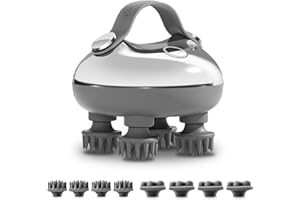 ‎CHLOVOE CHLOVOE Bezprzewodowy masażer głowy, elektryczny masażer głowy z 3 trybami ugniatania i 4 wymiennymi głowicami masującymi, przenośny ręczny wodoodporny masażer głowy IPX7 do relaksacji ciała