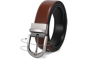 LEACOOLKEY Pasek męski, dwustronny pasek ze skóry dla mężczyzn, czarny i brązowy pasek z obrotową klamrą, wspaniały prezent dla mężczyzn