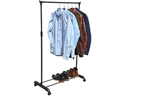 NAWA Home & Work Perchero Burro Industrial con Ruedas | Perchero Metálico con Barra para Colgar | Estante de almacenamiento, Color Negro