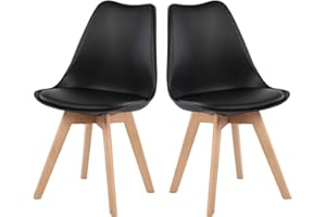 H.J WeDoo Lot de 2 chaises scandinaves, pied en bois de hêtre et assise rembourrée, style nordique - noir