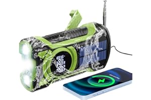 XHDATA Radio Solar Portátil con Manivela de Emergencia FM/Am Batería Recargable 5000mAh IPX5 Resistente al Agua/Polvo/Golpes Altavoz Bluetooth Linterna LED Alarma SOS - Emergencias (Apagones) y Acampadas
