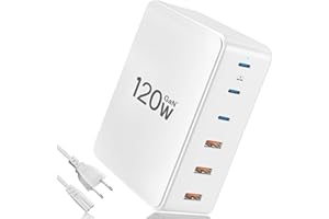 Zestiq Caricatore USB C, Stazione di Ricarica 120W GaN 6 Porte, Caricabatterie USB con USB-C e 3 USB-A, Alimentatore USB C 65W per Laptop, MacBook, Caricatore per iPhone, ipad, Galaxy, Tablet-Bianco