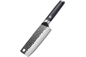 MITSUMOTO SAKARI Couteau Cuisine Nakiri 17 cm, Couteau Japonais en Acier Inoxydable à Haute Teneur en Carbone, Couteau de Cuisine Forgé à la Main (Manche en Bois de Pakka Boutique Boîte en bois)