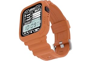 elkson Compatible with Apple Watch Band 45mm 44mm Bumper Case, Quattro Pro Rugged Men Bands for Apple Watch SE 3 2 1 iWatch Series 9 8 7 6 5 4 Cover, Sport Military Protective Cases Drop-Proof, Orange