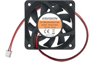 ANVISION 60mm x 15mm DC 5V Brushless Cooling Fan, Dual Ball Bearing, 2 Pin