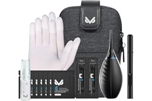 VSGO VS-A3E kit de limpieza de cámara portátil bolsa soplador de aire pluma de limpieza de lentes spray de algodón hisopo de tela compatible con Canon, Nikon, Samsung, Fuji lente óptica DSLR cámara