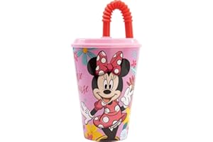 CARTOON Trinkbecher mit Strohhalm für Kinder, Disney, Trinkbecher, wiederverwendbar, halbstarr, BPA-frei, 430 ml