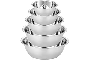 LDXDRU Lot de 5 cul de poule inox, saladiers en acier inoxydable, en 5 tailles, bol inox mélangeurs en acier inoxydable cuisine empilables de service 0,6 l, 0,9 l, 1,6 l, 2 l/2,6 l
