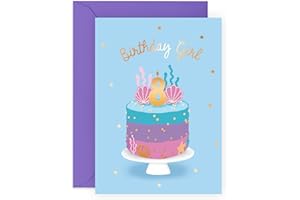 Kartka na ósme urodziny dla dziewczynek - Happy 8th Birthday - Wiek 8 - Osiem lat - Muszla i gwiazda - Urocza kartka z życzeniami na tort - Dzieci - Córka - Wnuczka - W zestawie z zabawnymi naklejkami - By Central 23