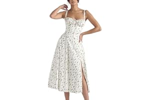 Odizli Damen Sommer Sexy Ärmellos Spaghettiträger Boho Blumen Lang Kleid mit Schlitz