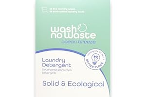 Wash no Waste - Tiras de Detergente para lavadora (64 lavados). Hipoalergénico y Biodegradable. Efecto suavizante. Gran poder de limpieza. Vegano y Cruelty Free. Libre de plásticos. … (Ocean Breeze)