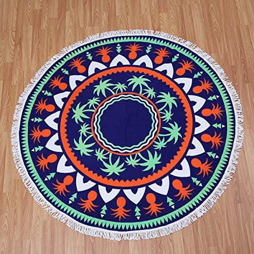 LAILAIGE Seaside Vacation Oversized Towel Blanket Cotton Printed Round Beach Towel,1-150*150cm