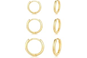 CERSLIMO Hoop Earrings Silver 925, Hoop Earrings Silver Gold Rose Gold Black Set Women Men Small Hoop Earrings Set Delicate Cartilage Tragus Helix Sleeping Earrings 8 mm 10 mm 12 mm