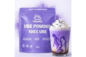 UBEDIA Ube Pulver ◈ 50g ◈ 100% Reines Ube Natürliche ◈ Qualität Premium - Grade A ◈ Original Philippinen Garantie ◈ Ohne Zusatzstoffe oder Farbstoffe ◈ Vegan & Glutenfrei ◈ Ideal Getränke und Gebäck