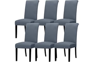 Lellen Dining Chair Covers Set of 6, Stretch Chair Covers Dining Chair Slipcovers Removable Washable Reusable Home & Kitchen Decor Protector Dining Room Chair Covers,Grey Blue