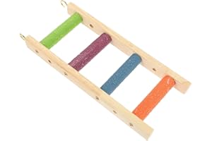 DOITOOL Wooden Bird Ladder Toy for Parrots Parakeets and Small Animals Climbing Cage Playground Easy to Install 9X4X0.8 Inch