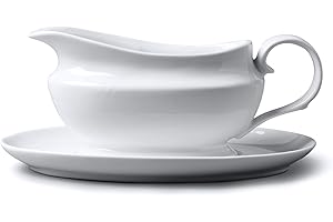 WM BARTLEET & SONS 1750 Large Porcelain Gravy Boat with Saucer/Plate 500ml, Big Serving Jug for Gravy, Custard, Cream & Sauces, WM Bartleet & Sons, White