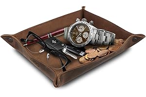 LONDO Genuine Leather Tray Organizer Storage for Wallets Watches Keys Coins Cell Phones and Office Equipment