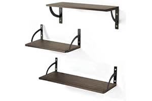 Firbon Etageres Murale, Étagères Murales à 3 Niveaux, Flottantes, en Bois Naturel, Décoration, idéales pour Salon, Salle de Bain, Chambre à Coucher, Brun Vintage