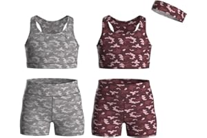 Essenclo Girls Clothing Athletic Sets Sleeveless Crop Tank Tops & Bike Shorts Cheer, Gymnastics, Volleyball Size 3-16 (5 Pcs)