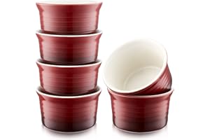 LOVECASA Stampino in Ceramica Pirottini per Soufflé, Set di 6 Mini Ciotole di Dessert Perfette per Fare Creme Brulees Muffin Crème Pirottini in Ceramica, 9 cm, Capacità: 300ml