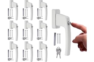 Stahlia Abschließbare Fenstergriffe Aluminium (10 Stück) Weiß ergonomisch Druckknöpfe Balkontürgriff Fenstersicherung Fensterbeschläge Fensterschloss