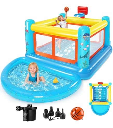 Château Gonflable Princesse 4-en-1 Avec Toboggan, Piscine à Balles Et Panier De Basket – Pour 2 Enfants Dès 3 Ans