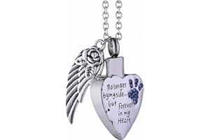 MCJKP Cremation Jewellery for Ashes Personalized Urn Pendant Heart Necklace Inlay Blue Crystal Pets Paw with One Angel Wing Keepsake Waterproof Memorial Gifts Urns for Dogs