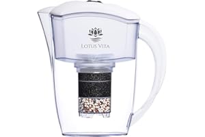 Lotus Vita ESPRIT weiß - Wasser Filterkanne mit Kartusche, Reduziert Kalk Chlor Blei aus Leitungswasser durch Aktivkohle Ionentauscher, BPA-frei