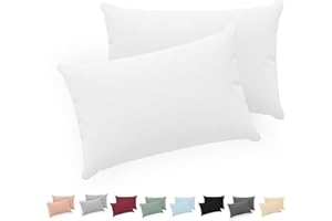 Twinzen® Funda Almohada 40x70 (Juego de 2) - Blanco - 100% Algodon Jersey - Funda de Almohada Algodon - Funda Cojin para Cama - Protector de Almohada con Cremallera