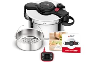 SEB Clipso Now+ Cocotte-minute® 7,5 L, Résultats de cuisson parfaits, Gain de temps, Ouverture facile, Minuteur intelligent, Fabriqué en France, Poignées rabattables P4904850