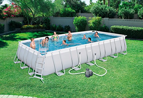 Bestway Power Steel Rectangular Frame Pool Set, hellgrau, mit Filterpumpe + Zubehör, 732x366x132cm - 2