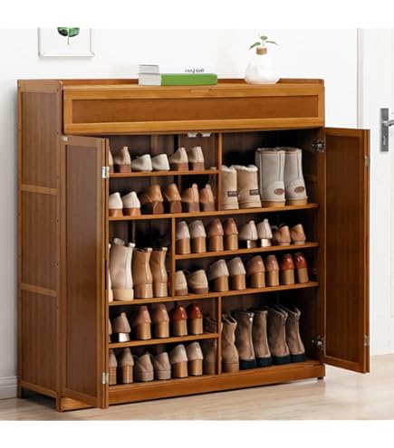 Armario De Zapatos De Bambú Con Puerta Transparente - 7 Capas, 80x31x107 Cm, Marrón