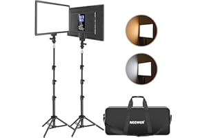 Neewer 13" Led Video Light Panel Kit, 2 Pack Dimmable Bi Color Soft Key Lighting with Tripod Stand, 8000mAh Battery, 3200~5600K CRI97+ 2400Lux for Game/Streaming/YouTube Recording/Studio Photography