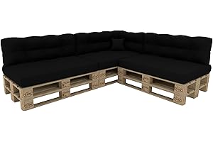 POKAR Set de 8 Coussins pour Palettes Euro: 3X Assise 120x80cm + 3X Dossier 120x40cm + 1x Dossier 60x40cm + 1x Coussin 40x40cm, Canapé de Jardin, Intérieur et Extérieur, sans Palette, Noir