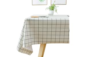 Plenmor Table Cloth Wipeable Tablecloth Waterproof Plastic Wipe Clean PVC Table Cover Protector Rectangular for Kitchen Picnic Outdoor Indoor (137x200 cm, White Plaid)