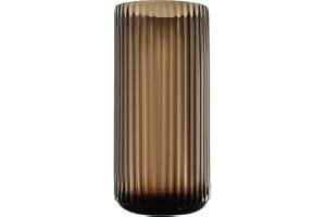 Dinyeo Large Cylinder Ribbed Brown Glass Flower Vase for Farmhouse Dining Table Centerpieces Decor