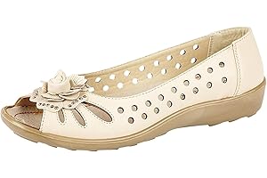 Boulevard Womens Wide Fit Leather Lined Open Peep Toe Flower Summer Shoes Size 3 4 5 6 7 8 9