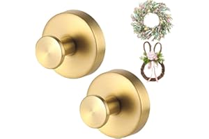 GUOJANFON Upgrade Suction Cup Hooks for Wreaths on Glass, 2025 New Stainless Steel Waterproof No-Drill Suction Cup Hooks, Household Wreath Hanger Holder for Glass Window Door Bathroom Mirrors (2 Gold, 2)