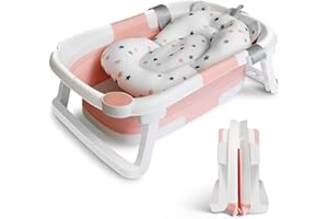 GLENMORE Bañera Plegable Bebé Banheira bebe, Bañera Bebe Plegable con Patas Antideslizante para Niños Pequeños Bebé Niños Bañarse - Bañera Ducha Viaje Portatil Bebe para Espacios Pequeños | Rosa y Blanco