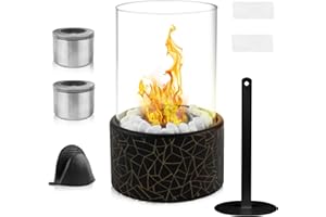 ‎POTTWAL Tischkamin - Tischfeuer für Outdoor & Indoor - Unendliche Brenndauer - Bio Ethanol Kamin - Bioethanol Tischkamin mit 2 Brennkammern und Sicherheitsglas-schwarz