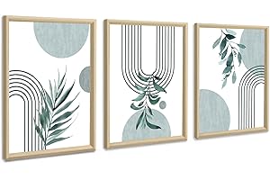 FAJERMINART 3 Pcs Quadri Moderni Blu Salvia Boho Stampa su Tela Con Cornice, Quadro Astratto Estetica Blu Pianta pittura su tela poster da parete Decorazione Murale Soggiorno Camera da letto 30x40cmx3